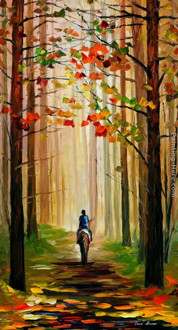 AUTUMN STROLL ON A HORSE painting - Leonid Afremov AUTUMN STROLL ON A HORSE art painting